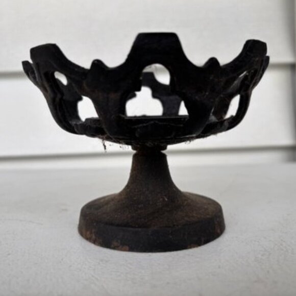 Vintage Black Cast Iron Candle Holder Pedestal Gothic Ornate Filigree Decor - Picture 3 of 15